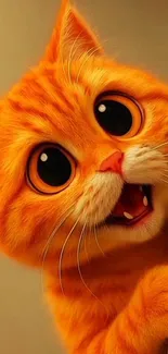 Cute orange cartoon cat with big eyes peeking.