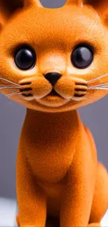 Adorable wide-eyed orange cat figurine on a vibrant mobile wallpaper.