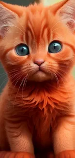 Adorable orange kitten with blue eyes sitting indoors.