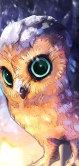 Cute owl with big eyes in fantasy art style.