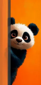 Cartoon panda peeking behind an orange wall