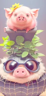 Adorable cartoon piglets stacked artistically.