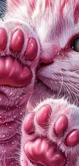 Adorable close-up of a pink cat with soft paws and fluffy fur.