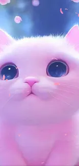 Adorable pink kitten with big eyes in cute anime style.