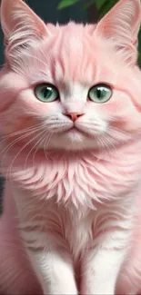 Adorable fluffy pink cat with green eyes