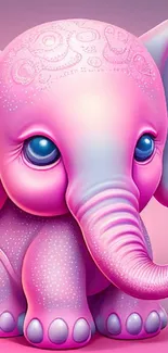 Adorable pink elephant cartoon wallpaper for mobile phone.