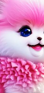 Adorable pink animal with blue eyes on wallpaper.