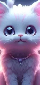 Adorable pink kitty with big eyes and a heart collar, perfect mobile wallpaper.