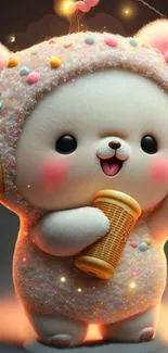 Adorable plush bear with pastel pink hues in cute mobile wallpaper.