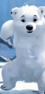 Adorable cartoon polar bear in snowy scene