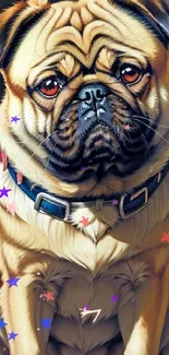 Cute pug artwork for mobile wallpaper.