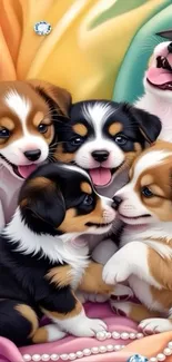 Adorable puppies with colorful background.