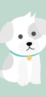 Cute cartoon puppy with blue collar on pastel background.