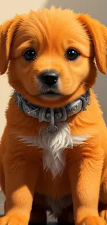 Adorable orange puppy with cute eyes and a collar in a mobile wallpaper.