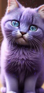 Adorable purple kitten with blue eyes sitting.