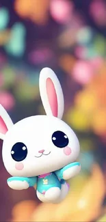 Cute rabbit in a colorful fantasy setting with vibrant colors.