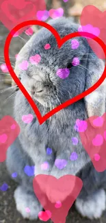 Cute rabbit with red heart design wallpaper.