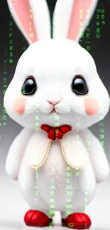 Cute rabbit in a matrix-inspired design with digital text overlay.