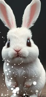 Adorable white bunny on a dark background wallpaper.