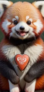 Cute red panda holding a heart.