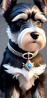 Adorable Schnauzer with elegant necklace, perfect for phone wallpaper.