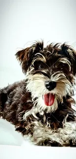 Cheerful Schnauzer puppy with fluffy fur sitting playfully.