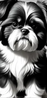 Charming black and white Shih Tzu portrait with fluffy fur wallpaper.