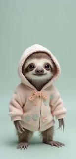 Adorable sloth wearing a pastel hoodie