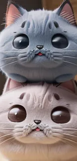 Adorable cartoon cats stacked together.