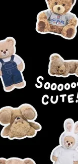 Cute teddy bear wallpaper with black background.