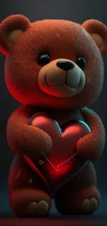 Adorable teddy bear holding a red balloon.