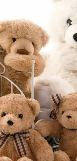 A collection of cute, plush teddy bears for a cozy mobile wallpaper.