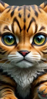 Cute tiger-striped cat with green eyes mobile wallpaper.