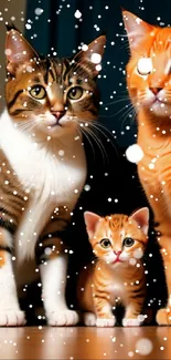 Vibrant wallpaper featuring an adorable trio of cats with charming expressions.