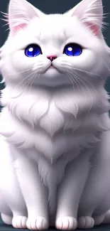 Adorable white cat with blue eyes on a phone wallpaper.