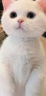 Charming white kitten with fluffy fur and bright eyes.