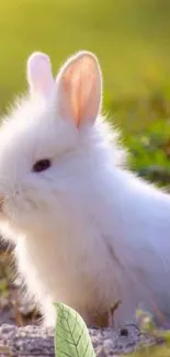 Adorable white rabbit in natural setting wallpaper.