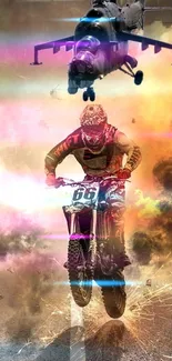 Dynamic motocross and helicopter action mobile wallpaper.