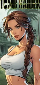 Animated Tomb Raider character in jungle.