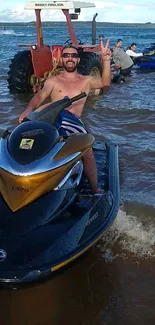 Man riding jetski in a scenic lake setting