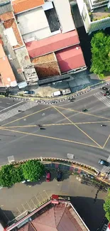 Aerial view of city intersection with vibrant urban design.