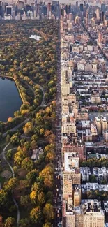 A stunning aerial view of a cityscape with Central Park and urban skyline.