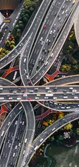 Aerial view of bustling urban highway network.