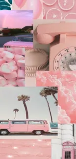 Aesthetic pink collage wallpaper with vintage and retro elements.