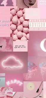 Aesthetic pink collage wallpaper with dreamy elements for a creative phone background.