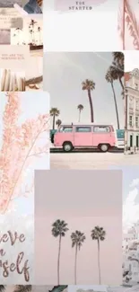 Aesthetic collage wallpaper with pastel pink and inspirational themes.