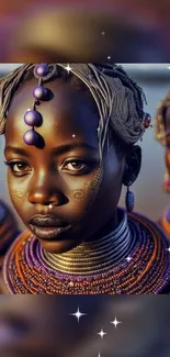 Elegant African portrait with traditional adornments.