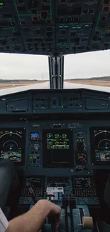 View from inside an airplane cockpit showcasing controls.