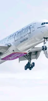 An airplane flying high in the sky.