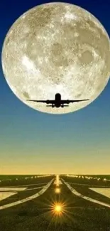 Airplane silhouette against a full moon.